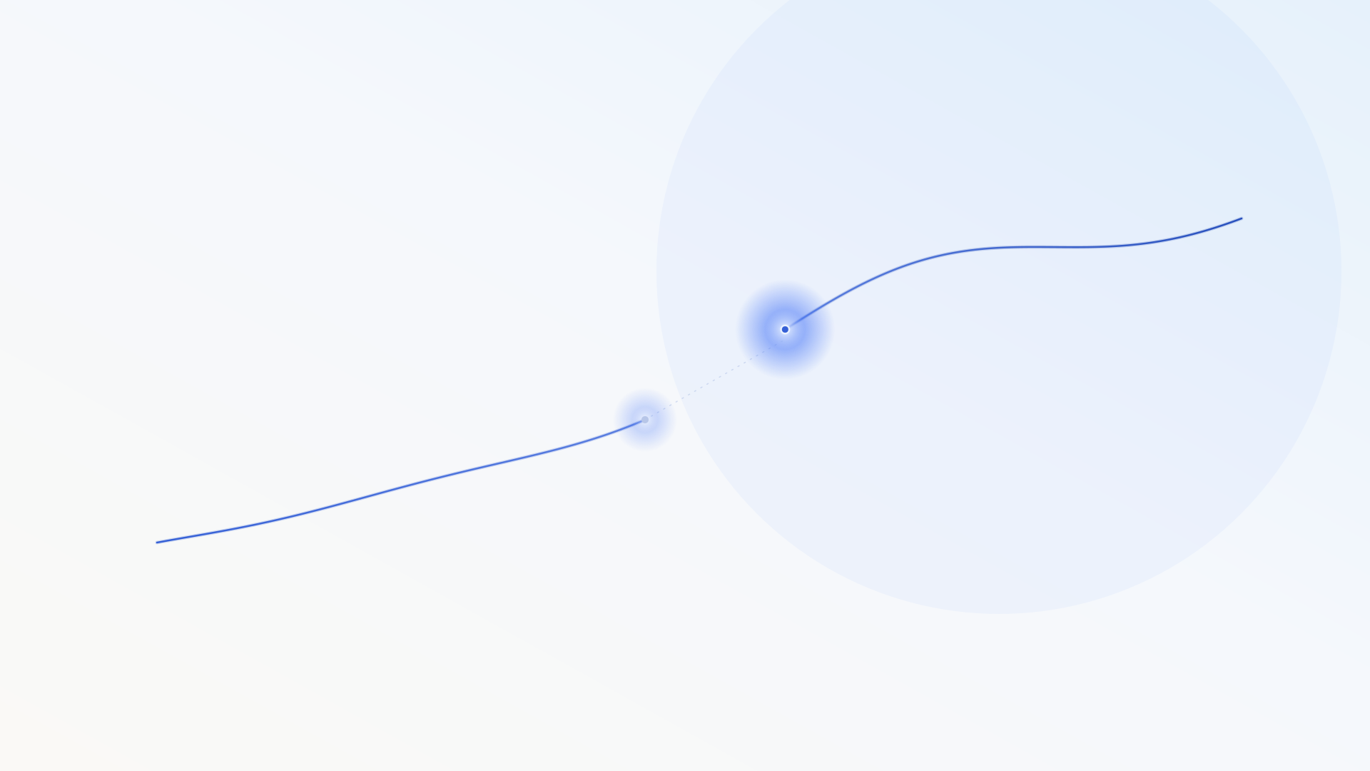A gently rising line that breaks into a gap and resumes at a second marker, slightly offset — visual metaphor for a habit interrupted by a change in context, then deliberately reconnected.